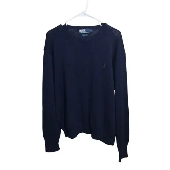 Polo Ralph Lauren Knit Sweater Navy Blue Red 100% Cotton Size XL