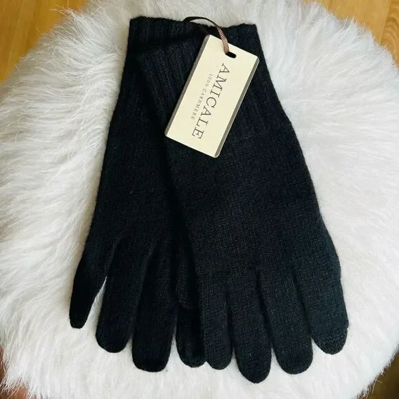 AMICALE Cashmere Touch Screen Tech Knit Gloves, Luxurious,‎ 100%, Black, NWT