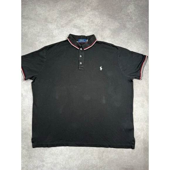 Polo Ralph Lauren‎ Polo Shirt Mens XL Black Red White Tipped Collar Classic Fit