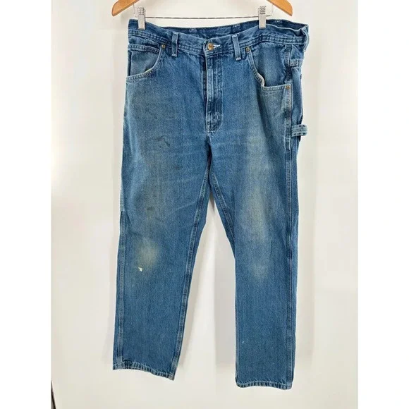 Key Industries Y2K Carpenter Jeans Mens 36x32 Workwear Faded Blue Heavy Denim