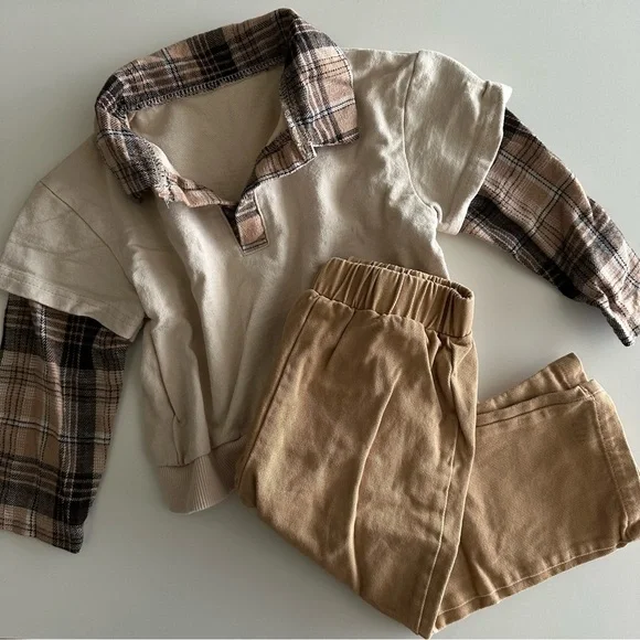 Toddler Khaki Button Down Matching Set Size 2T