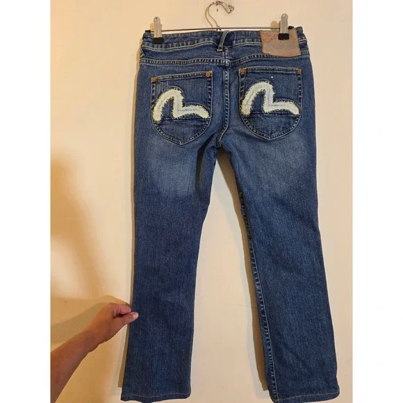 Evisu Heritage Jeans Sz 28 Medium Wash Distressed Seagull Logo Straight Leg VTG