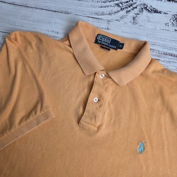 Polo Ralph Lauren Mens XL Polo Peach Orange Cotton‎ Short Sleeve Blue Pony Flaws