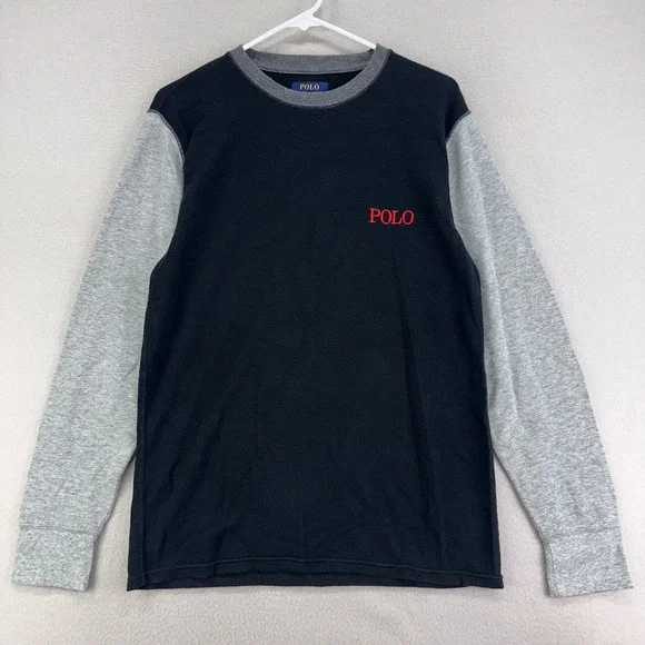 Polo Ralph Lauren Thermal Shirt Mens L Black‎ Gray Long Sleeve Cotton