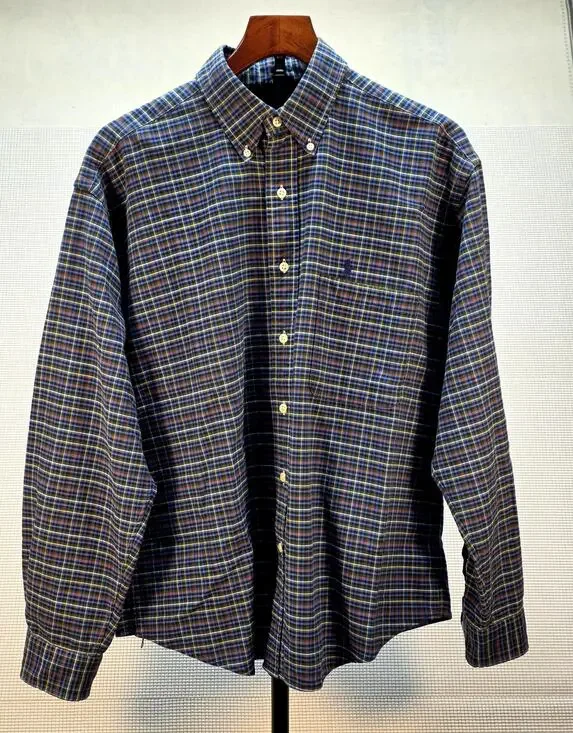Polo Ralph Lauren Blake Shirt Mens L Blue Plaid Button Down Cotton LS VTG