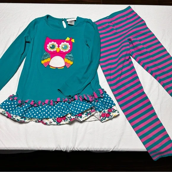 Emily Rose Big Girls 8 Owl Set Long Sleeve‎ Shirt Matching Leggings Pink Teal