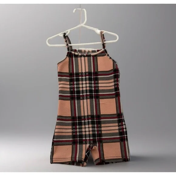 Source Unknown Plaid‎ Kids Bodysuit in Pink and Black