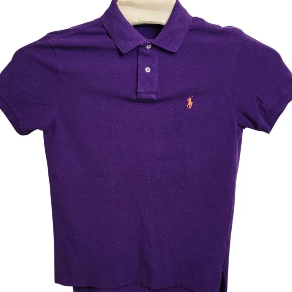 Polo Ralph Lauren M Custom Fit‎ Purple Short Sleeve Polo Shirt Orange Pony Logo