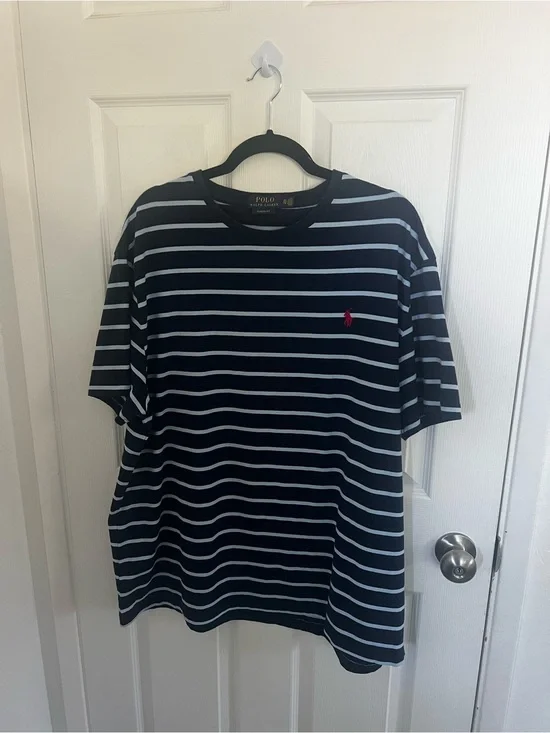 Polo by Ralph Lauren Navy & White Striped Short-Sleeve Tee with Red Pony