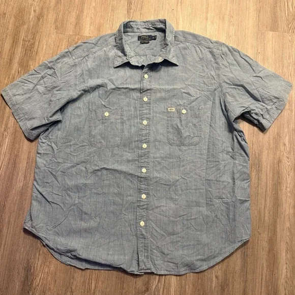 Polo Ralph Lauren Mens 2XB Indigo Chambray Short Sleeve Button Shirt