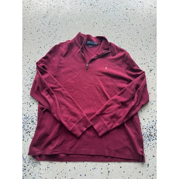 Polo Ralph Lauren Quarter‎ Zip Pullover Sweater Burgundy Estate Rib XL