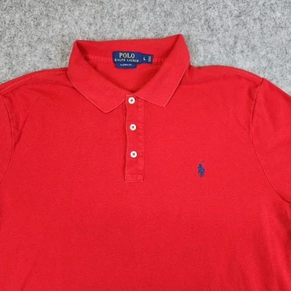 Polo Ralph Lauren Classic Fit Shirt Men L Red Short‎ Sleeve Preppy Pique Golf