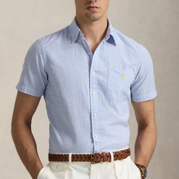 Polo Ralph Lauren Classic Fit Seersucker Shirt Men XL Blue Prepster Untucked