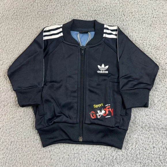 Adidas Track Suit Kids 9M Navy Disney Goofy Superstar Jacket Pants Set Vintage