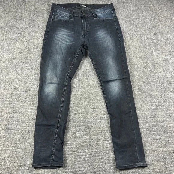 Express Jeans Mens 33x30 Dark Wash Skinny Hyper Stretch Faded Denim Pants