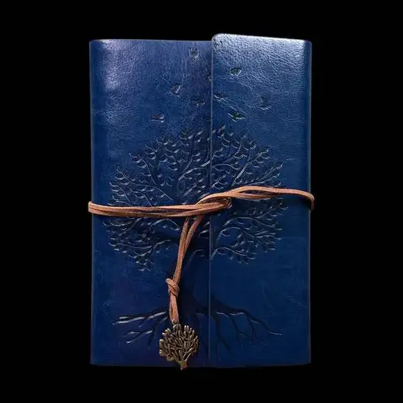 A5 Tree of Life Embossed Navy Blue PU Leather Refillable 6-Ring Binder Journal