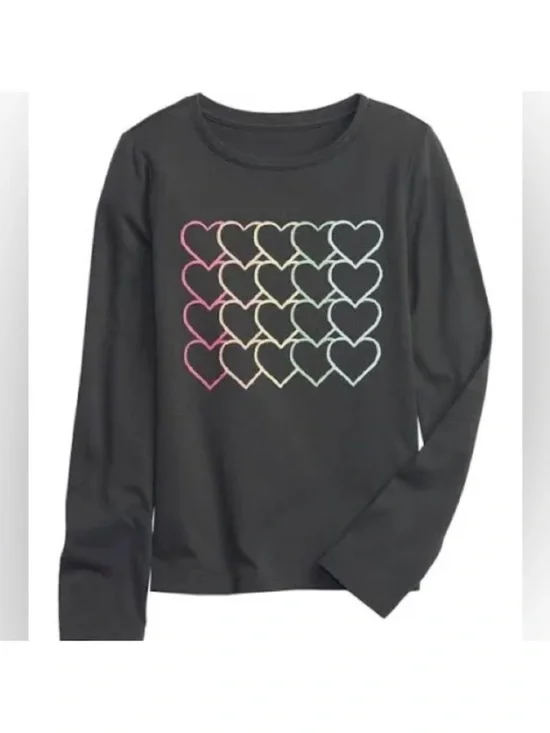4/$25 Gap kids Heart Graphic Long Sleeve T-Shirt Girls Size Large Gray Pink
