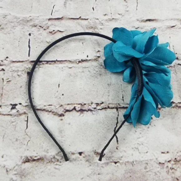 Handmade Head Band Black Skinny Headband Teal Ruffle Preppy Hair Accessories