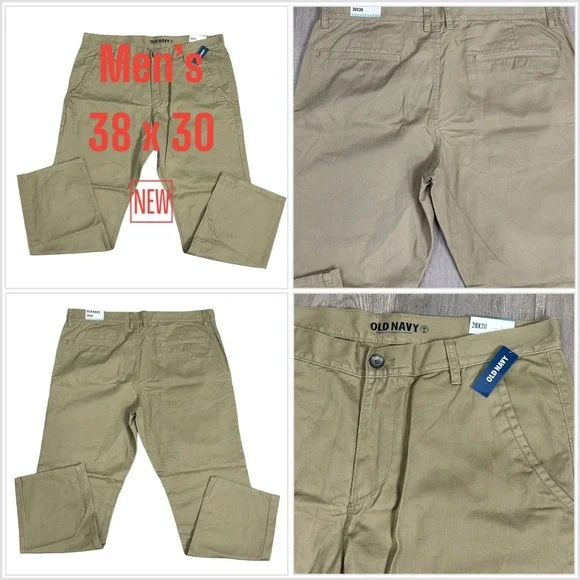 Men's Old Navy 38 x 30 Pants Chino Khakis Khaki Tan Slim Fit Classic Cotton NWT
