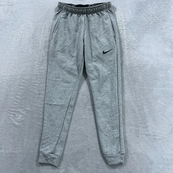 Nike Dri Fit Jogger Pants Men Small Gray Cotton Fleece Lined Tapered Leg Fitness