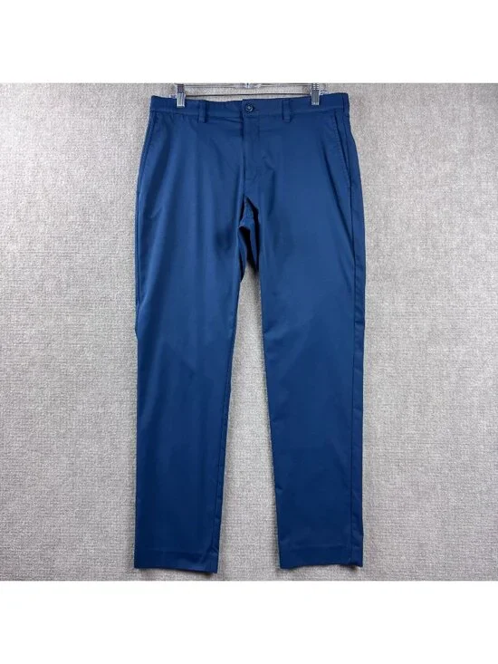 PGA TOUR Mens Straight Leg Golf Pants 32x32 Flat Front Blue Performance Preppy