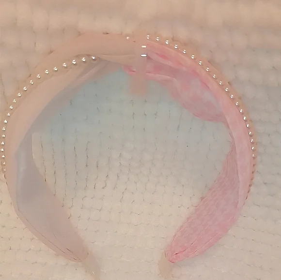 Preppy Elegant Pink Houndstooth & Pearl Knotted Wide Headband