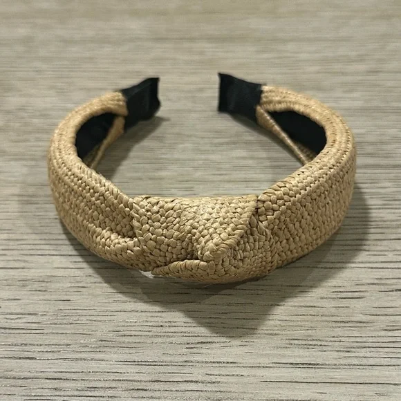 Braided Knot Padded Headband - Natural Straw
