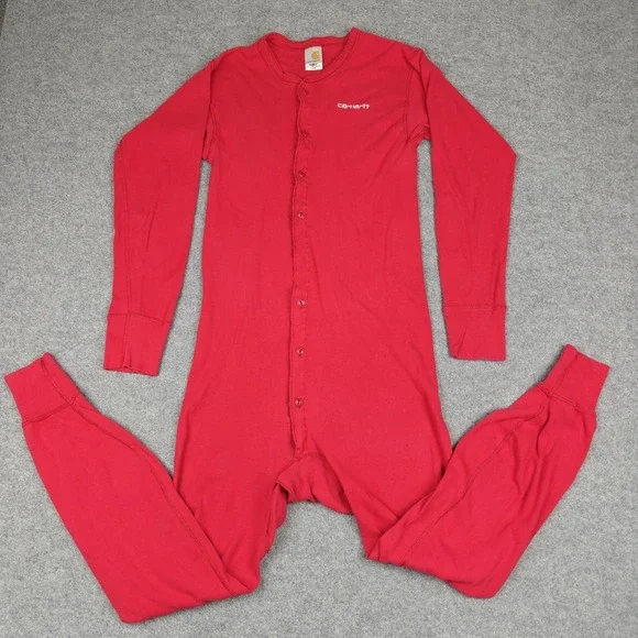 Carhartt Long Johns Mens Large Red Cotton K12 Thermal Union Suit USA Underwear