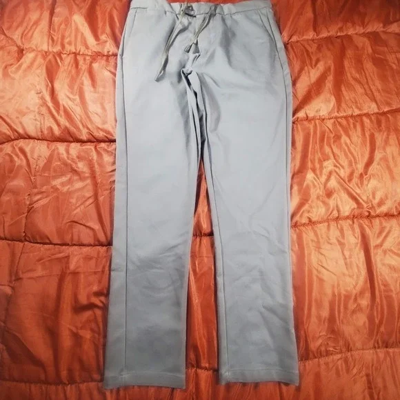 ESNTLS Mens Pants Large (34x30) Beige Drawstring Tapered Chino Active Minimalist