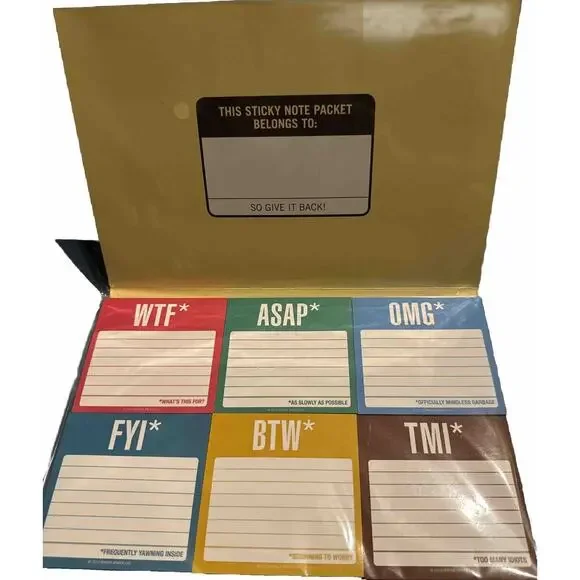 Clever Sticky Notes WTF ASAP TMI Funny Colleague Coworker Gift Knock Knock NEW