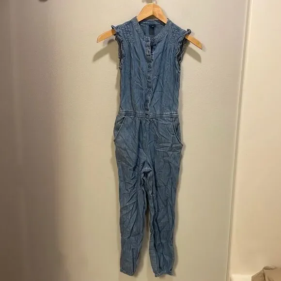 GAP kids ruffle denim jumpsuit.