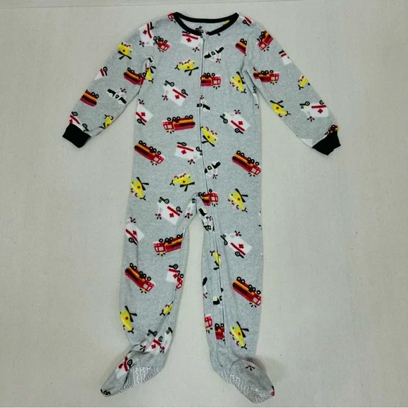 Absorba Boys Gray Fleece Footie with Vibrant Vehicle Design 4T