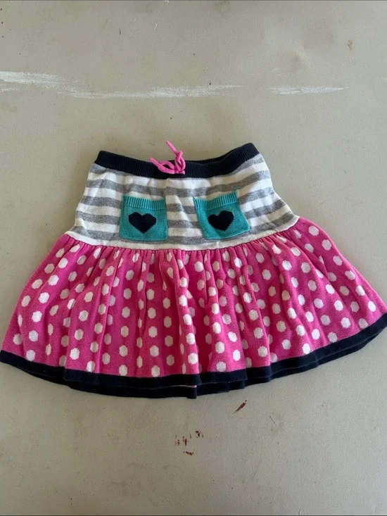 BabyGAP GAP Pink Polka Dot Knit Skirt with Teal Pocket Accents