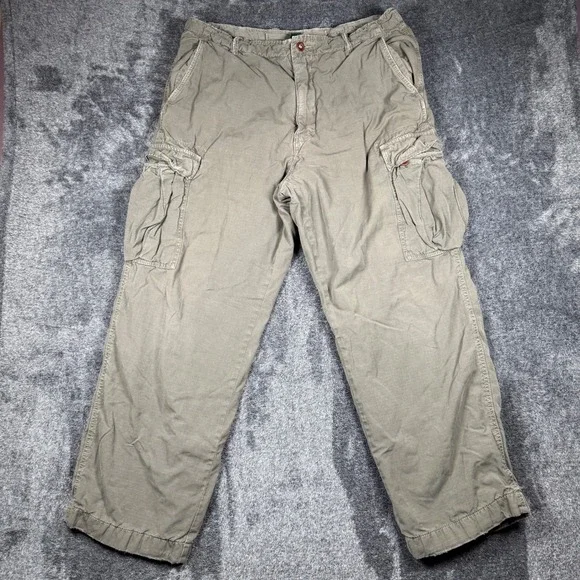 Vintage J Crew Pants Mens 34x28 Green Broken-In Cargo Flannel Lined Ripstop Work