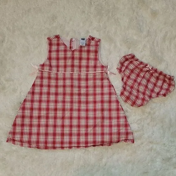 Baby GAP 2-PIECE RED AND WHITE PLAID SUN DRESS WITH BLOOMERS, SIZE 12-18 MONTHS
