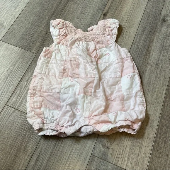 Janie and Jack Pink Patchwork Heart Romper - Fully Lined 6-12M Summer Outfit