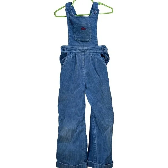 Vintage IZOD Lacoste Infant Toddler Blue Corduroy‎ Overalls Crocodile Logo 80s