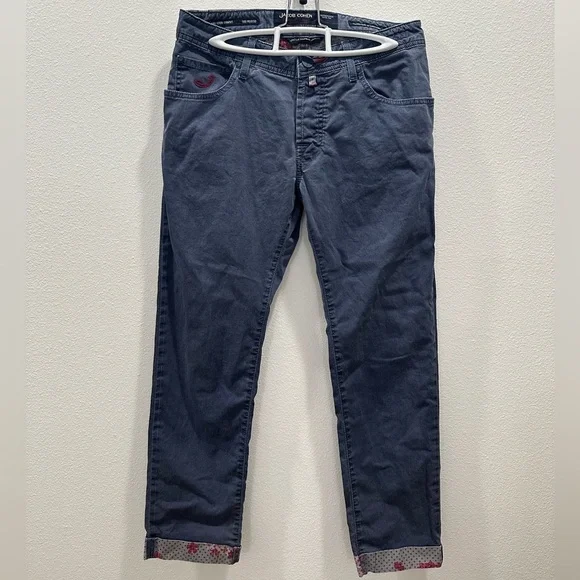 Jacob Cohën Jeans Italian blue men’s pant khaki handmade Floral cuff 32 Italy