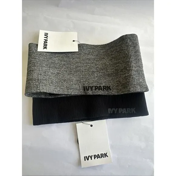 2 Ivy Park by Beyonce Knit Seamless Ribbed Wide Headband Grey & Black NWT