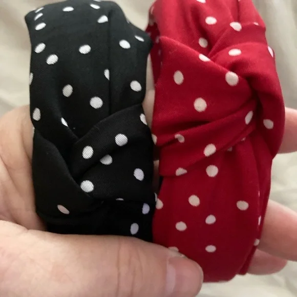 Polka Dot Headbands & hair tie with attached material for flair. Hair BUNDLE🔥