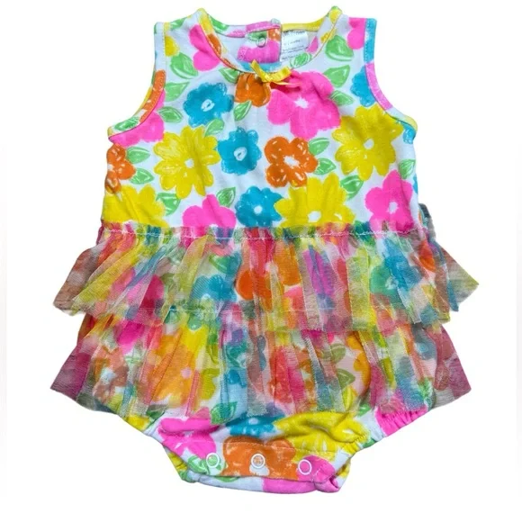 Baby Girl Floral Ruffle Onesie | 0-3M