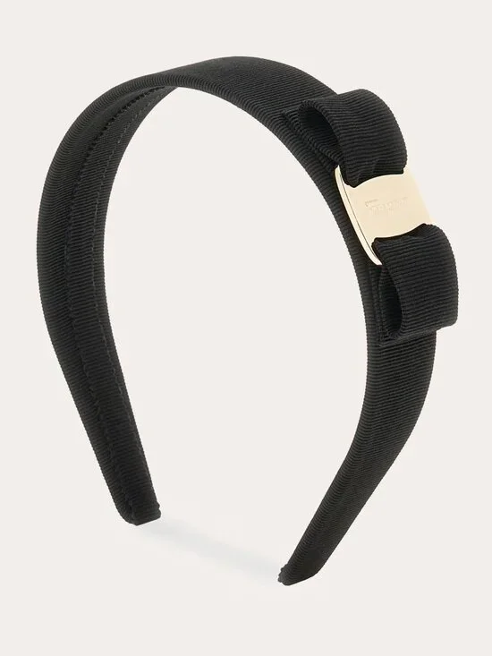 Ferragamo Black Vara Bow Headband Gold Plate Grosgrain - MINT