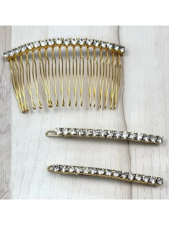 VTG 3pc Lot Goldtone & Rhinestone 2.5