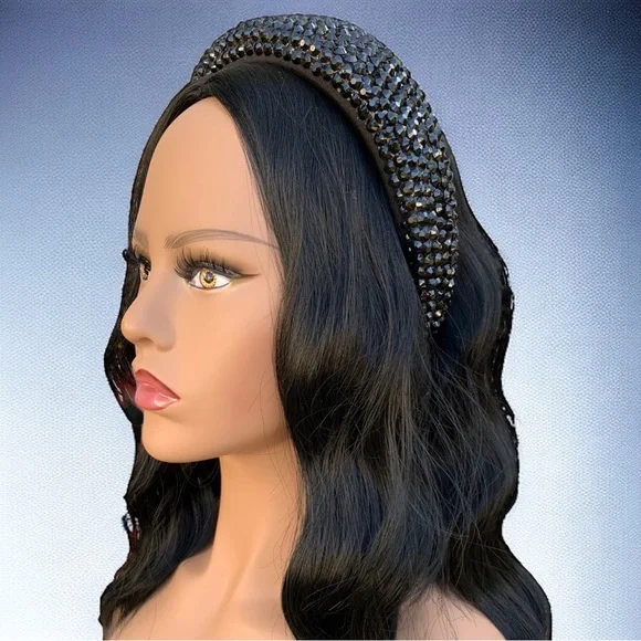 Black Handmade Rhinestone Bling Sparkle Statement Festival Coachella Headband