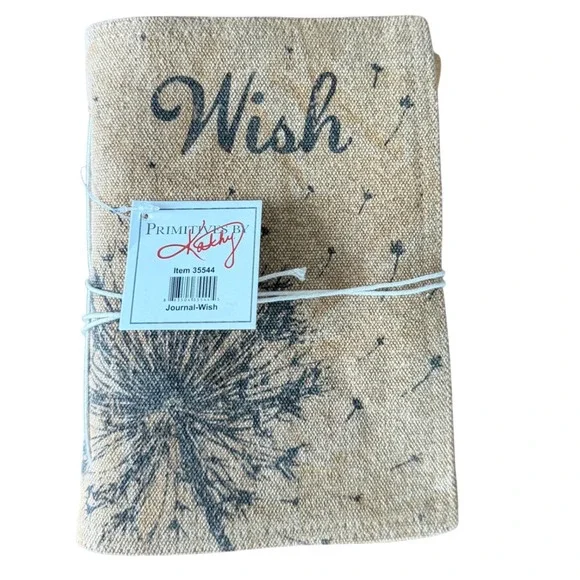 Primitives by Kathy Wish Dandelion Linen Journal Unlined Notebook‎ Tan  Gift NEW