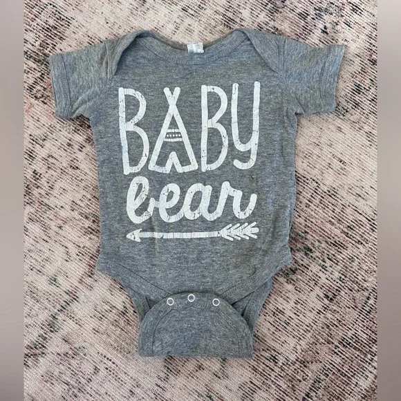 Gray and White Baby Bear Bodysuit with Handwritten Design