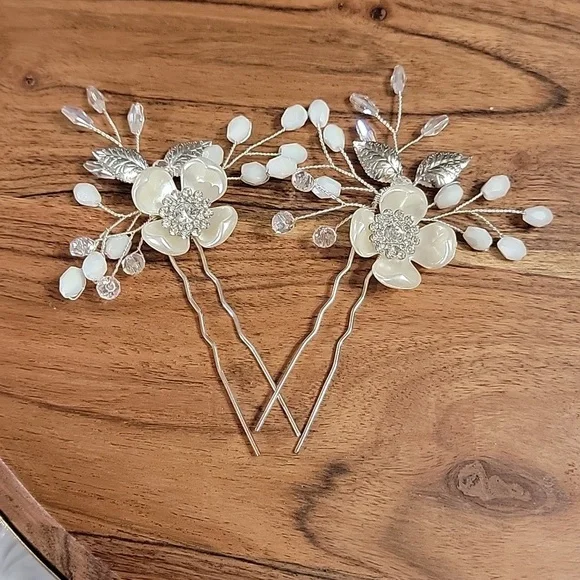 Special Occasions Bridal Floral Leaf Crystal Hairpins Set of 2
