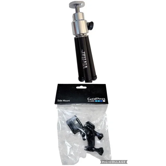 Vivitar‎ Mini Tripod and GoPro Side Mount Bundle Black Silver Camera Accessories