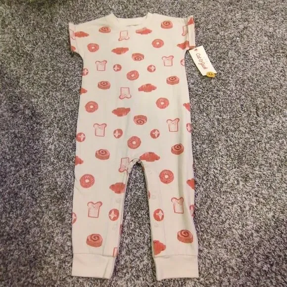 NEW Baby Cat & Jack Romper 12 Months Donuts Cinamon Rolls