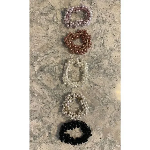 5 Simple Colored Pearl Beaded Pony Tail Holders